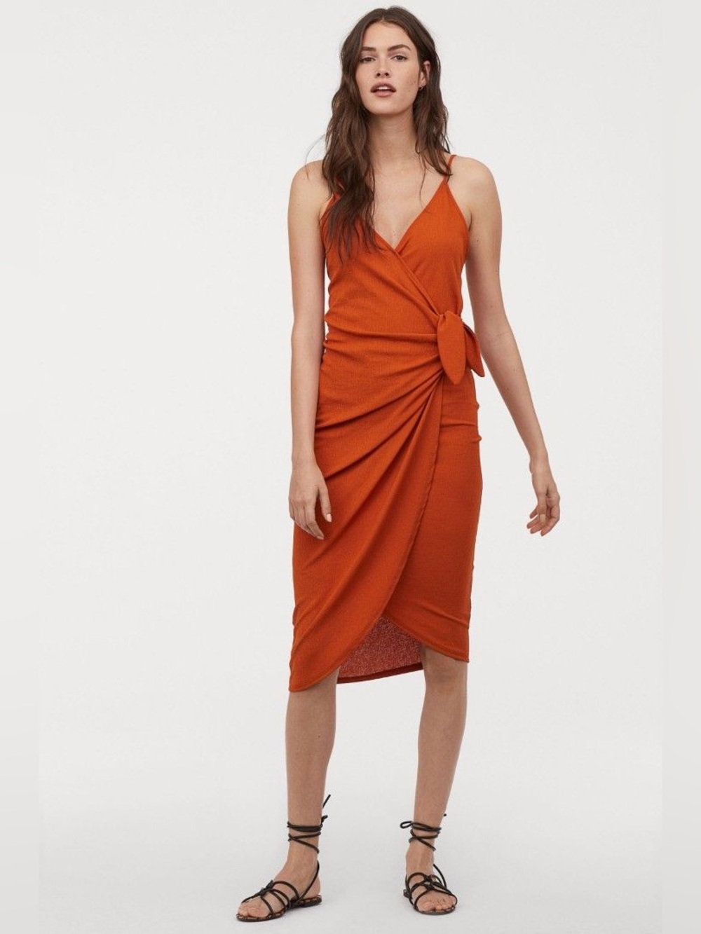 H&M Wrap Midi Dress in Rust